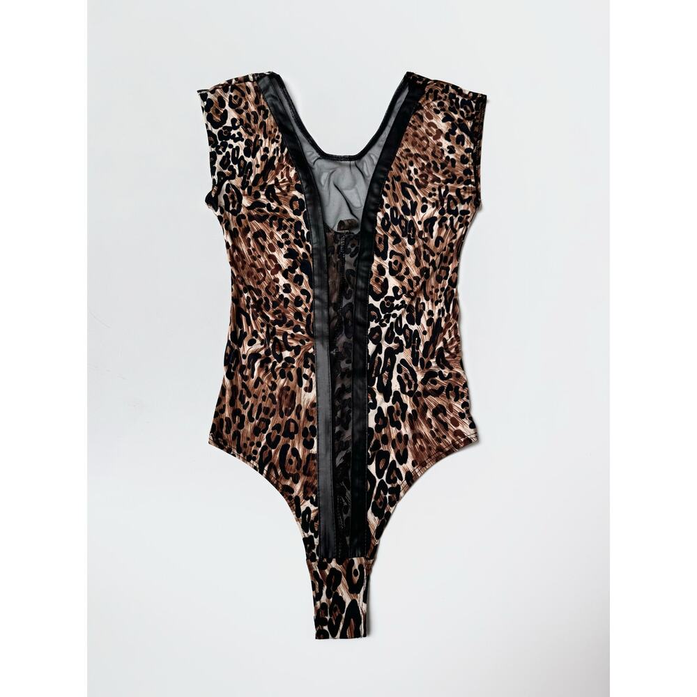 Arden B. Vintage 90's USA Made Bodysuit Cheetah Print Mesh Front Split Small